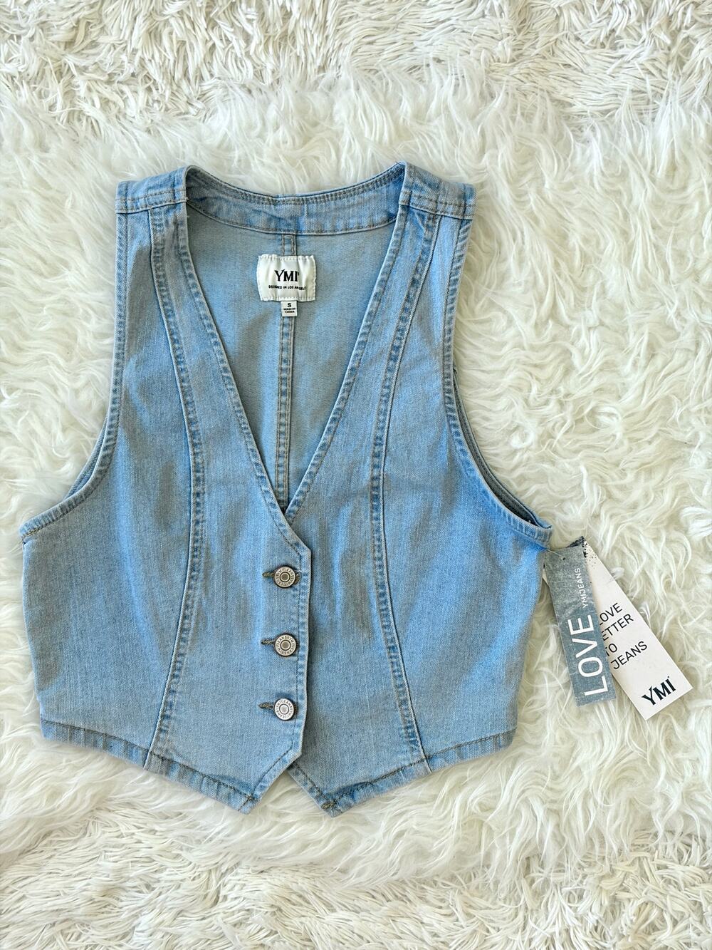 YMI Jeanswear Denim Cropped Vest, New with Tags, size S